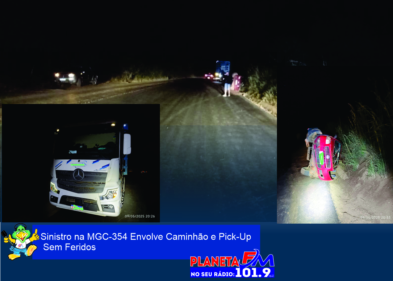 Sinistro na MGC-354 Envolve Caminhão e Pick-Up — Sem Feridos
