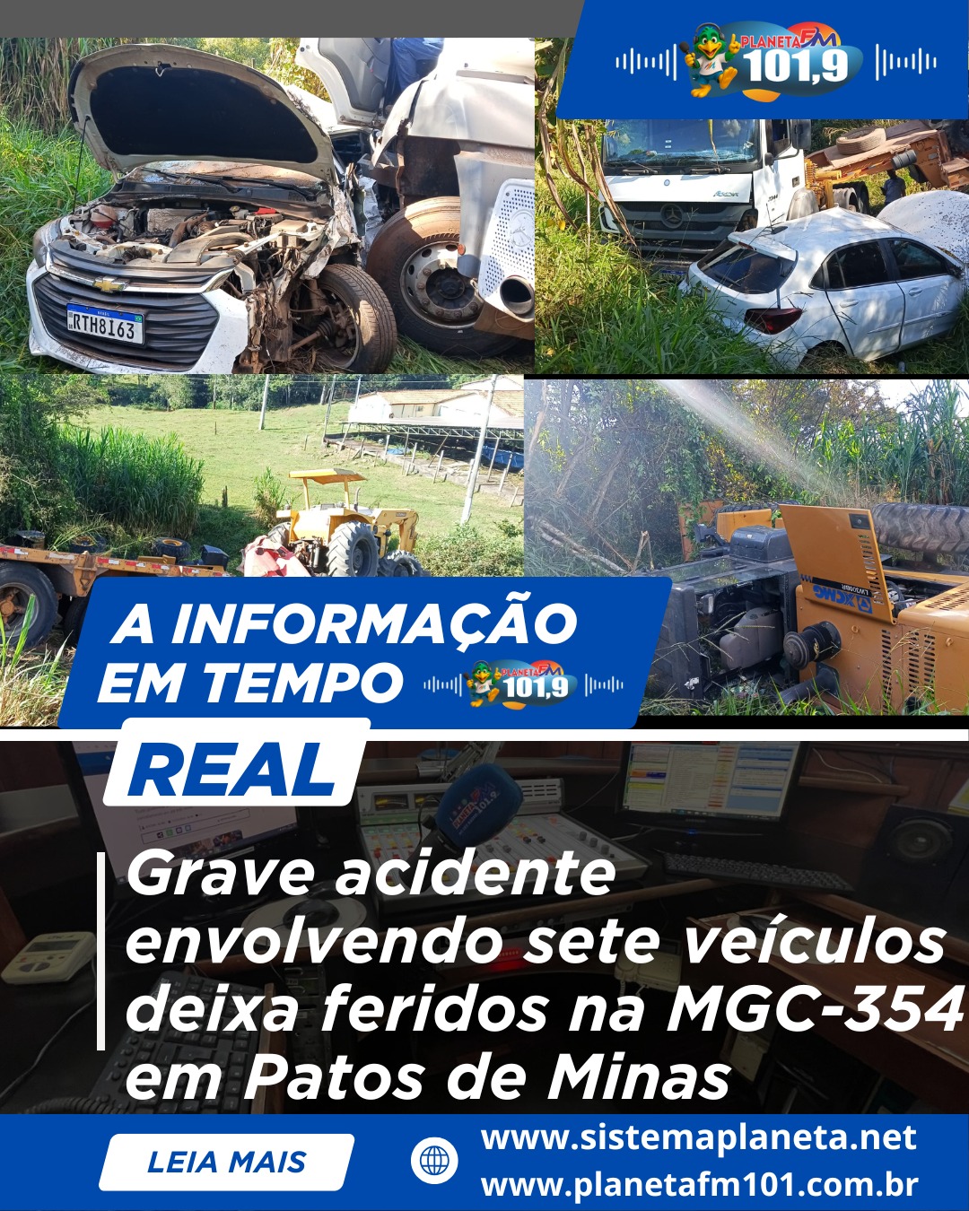 Grave acidente envolvendo sete veículos deixa feridos na MGC-354 em Patos de Minas