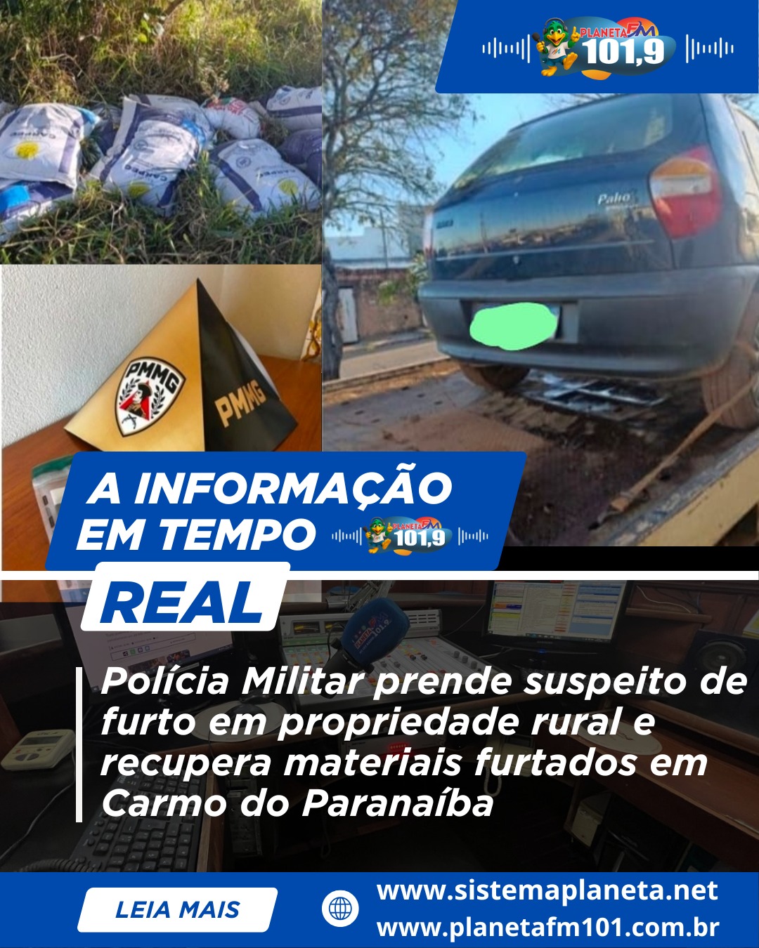 Polícia Militar prende suspeito de furto em propriedade rural e recupera materiais furtados em Carmo do Paranaíba