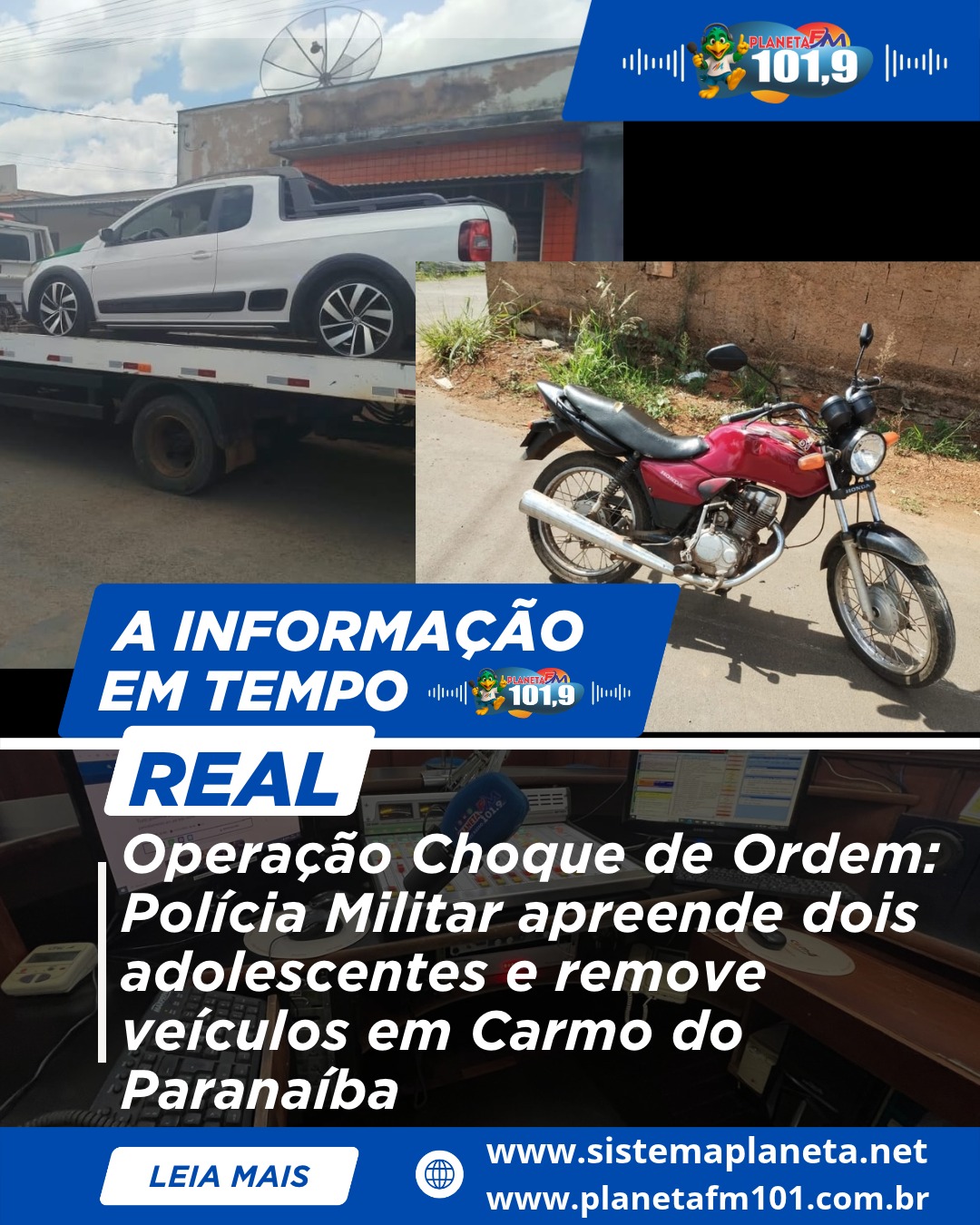 Operação Choque de Ordem: Polícia Militar apreende dois adolescentes e remove veículos em Carmo do Paranaíba