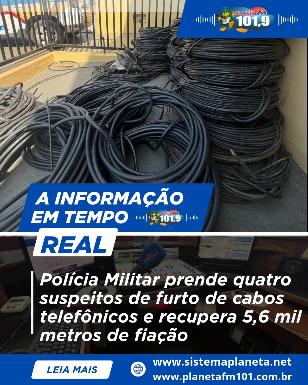 Polícia Militar prende quatro suspeitos de furto de cabos telefônicos e recupera 5,6 mil metros de fiação