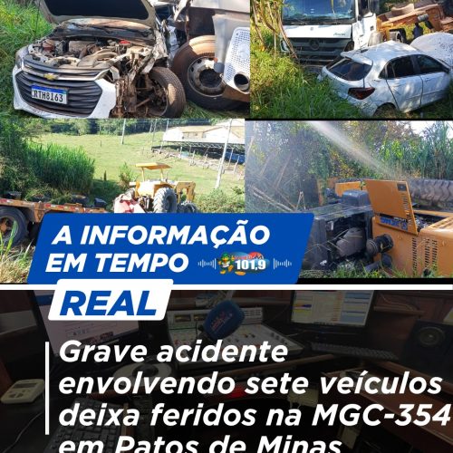 Grave acidente envolvendo sete veículos deixa feridos na MGC-354 em Patos de Minas