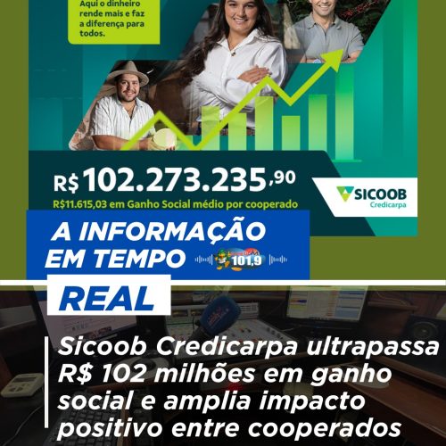 Sicoob Credicarpa ultrapassa R$ 102 milhões em ganho social e amplia impacto positivo entre cooperados